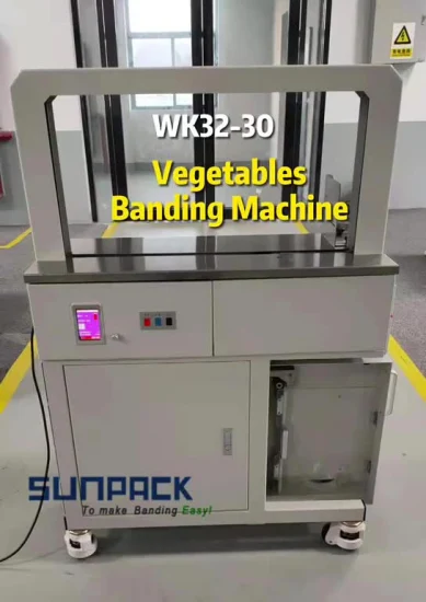 Automatische Hochspannungsbanderoliermaschine von Sunpack. Bündelungsmaschine für speziell geformte Produkte
